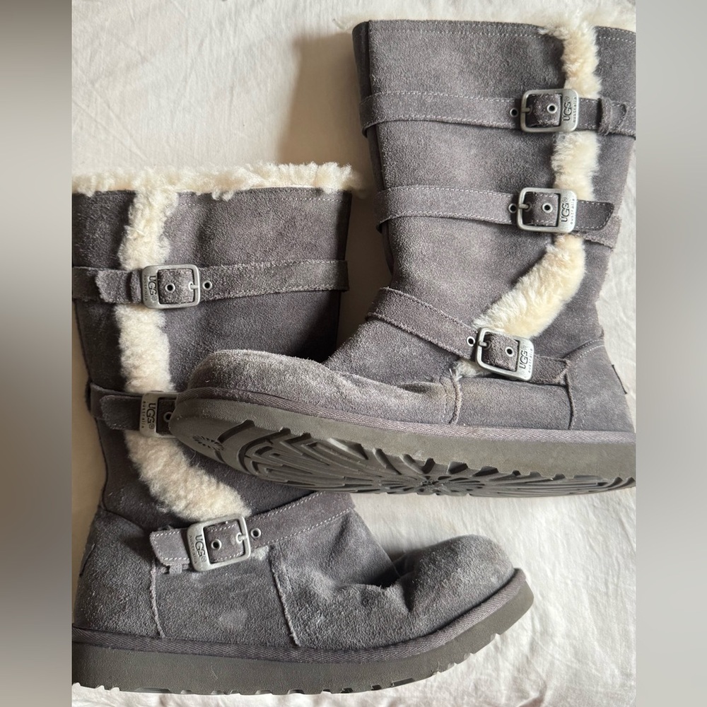 UGG Gray Shearling Buckle Winter Boots